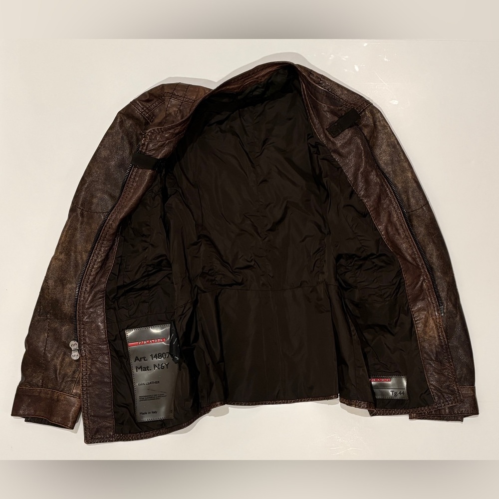 Prada Brown Leather Jacket size EU 44 - Picture 2 of 3